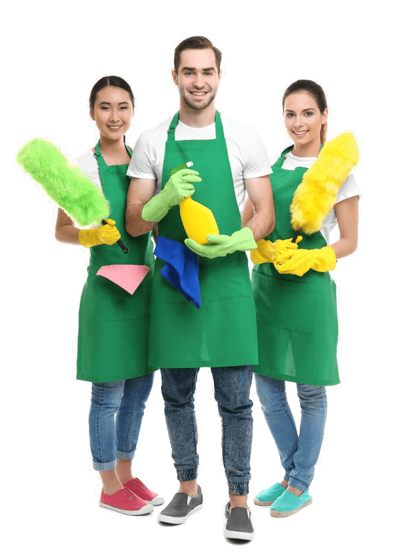 A team of cleaners smiling
