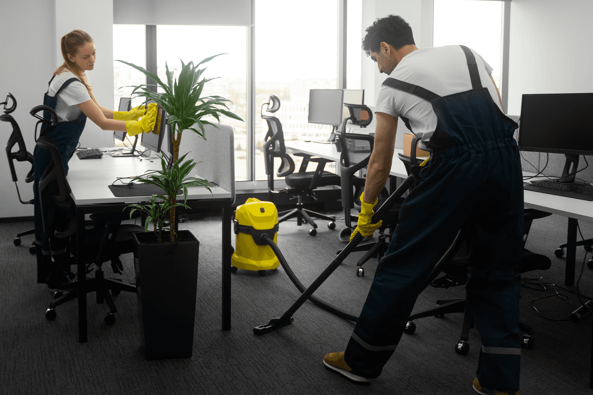A janitorial service team providing quality cleaning services for businesses.